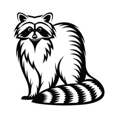 Striking Raccoon Silhouette Detailed Black and White Wildlife Isolated