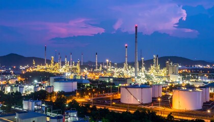 Fototapeta premium Industrial refinery at night with tanks.