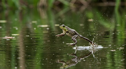 Leaping Frog in a tranquil pond