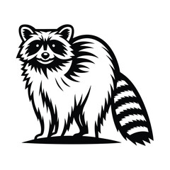 Raccoon Silhouette, Standing Black and White Animal, Striped Tail, Mammal