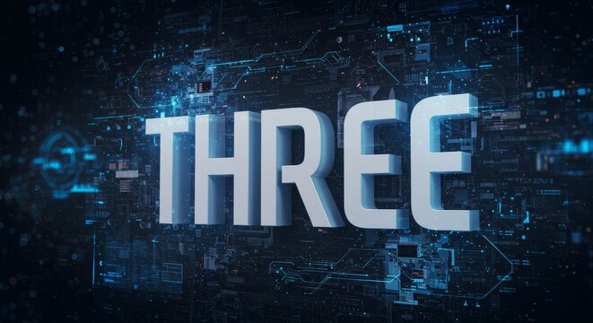 Number Three - A 3D of the number three, set against a futuristic background. Ideal for technology, counting, and sequence concepts