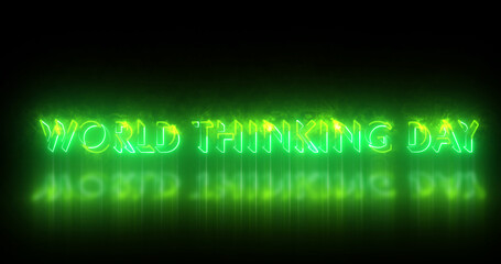 Fototapeta premium World Thinking Day text animation. World Thinking Day text background. Neon-colored World Thinking Day text for banner, social media, and Science. Easy to put into any video.