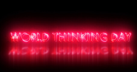 World Thinking Day text animation. World Thinking Day text background. Neon-colored World Thinking Day text for banner, social media, and Science. Easy to put into any video.