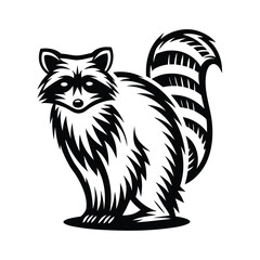 Striking Raccoon Silhouette Bold Black and White Animal Icon with Bushy Tail Design