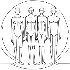 Vector illustration of man and woman fashion figures, front and back outline silhouettes
