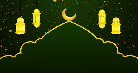 Islamic-designed background. Islamic design lantern with design moon background for celebration, greetings, Ramadan Kareem, Eid Al-Fitr, and Eid Al-Adha. Cool design background with copy Space.