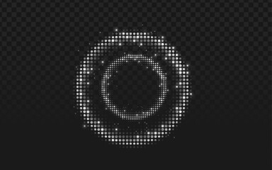 Silver dotted concentric circles create a modern, abstract effect on a transparent background, ideal for technology, digital, or futuristic designs.
