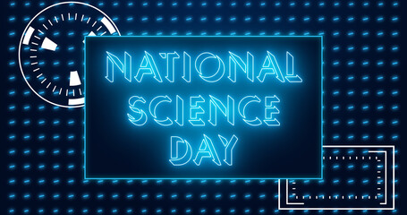 National Science Day text animation.National Science Day text background.Neon-colored Science Day text for banner, social media, Marketing, Sale, and Science.Easy to put into any video.