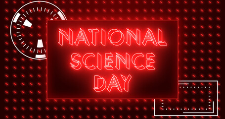 National Science Day text animation.National Science Day text background.Neon-colored Science Day text for banner, social media, Marketing, Sale, and Science.Easy to put into any video.