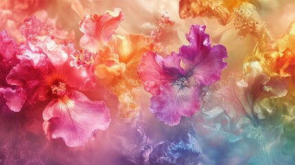 Vibrant multicolored flowers in a soft, dreamy style.