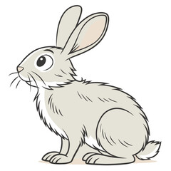 Cute Grey Rabbit Sitting Cartoon Illustration, Animal Character, Outline, Isolated