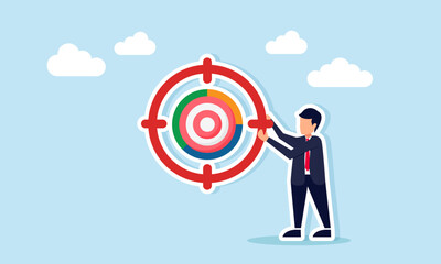 Businessman holding target icon with target board illustration of setting business target