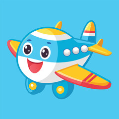 Cute Cartoon Airplane Vector Illustration — Colorful Jet Aircraft Clipart in Flat Style for Kids and Educational Designs