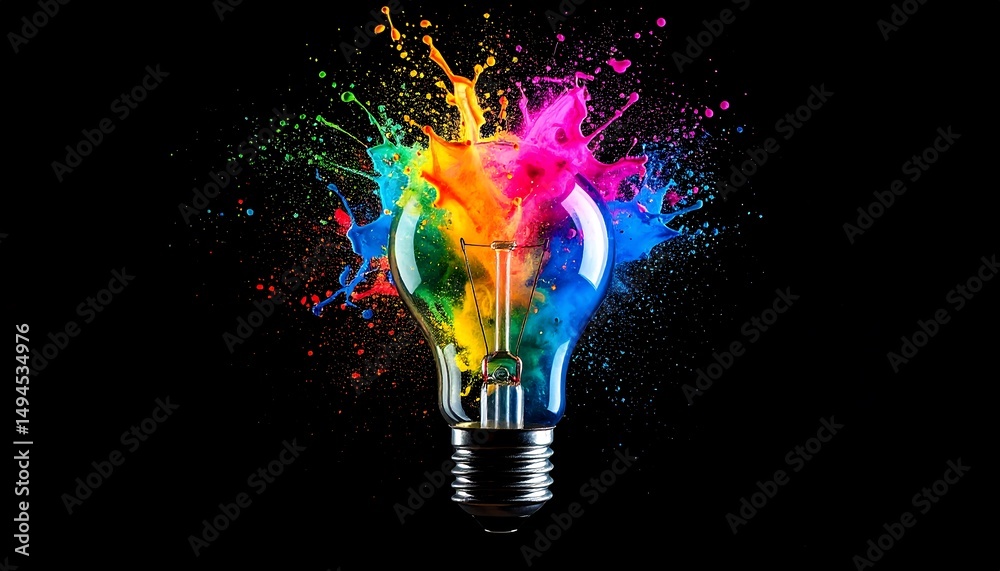 Aufkleber Light bulb exploding with colorful paint.