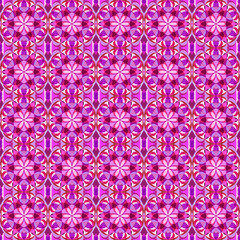万華鏡風の花のようなシームレス模様 ピンクから紫のバリエーション