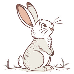 Cute cartoon bunny sitting upright on grass, adorable animal character design