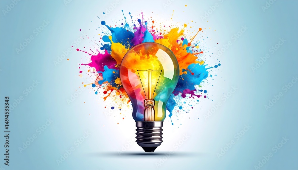 Aufkleber lightbulb with colorful paint explosion.