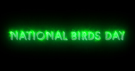 National Birds Day text animation.National Birds Day text background.Neon-colored Birds Day text for banners, social media, Marketing, Sales, and Science.Easy to put into any video.