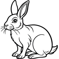 Cute Outlined Rabbit Illustration, Easter Bunny, Line Art Design, Black & White
