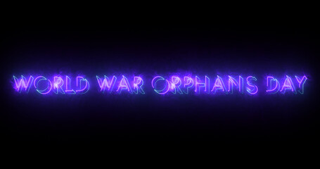 World War Orphans Day text animation.World War Orphans Day text background.Neon-colored Orphans Day text for banners, social media, Marketing, Sales, and Science.Easy to put into any video.
