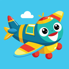 Cute Cartoon Airplane Vector Illustration — Colorful Jet Aircraft Clipart in Flat Style for Kids and Educational Designs