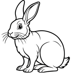 Obraz premium Black and White Line Art of Hare, Long Ears, Sitting Pose, Animal Outline