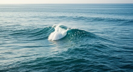 Naklejka premium Serene Ocean Wave Curve - Peaceful ocean, single wave, blue water, natural beauty, tranquil scene. Symbolizes serenity, power of nature, freedom, balance, and hope
