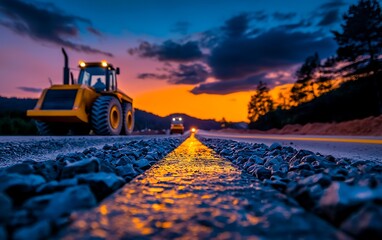 Road construction at sunset