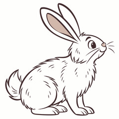 Cartoon White Rabbit Illustration. Simple, Cute, Fluffy Animal with Brown Outline