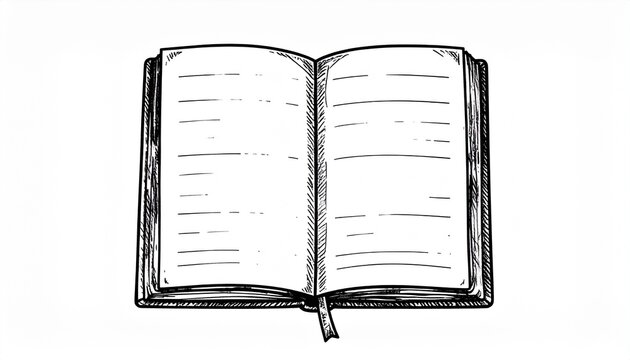 book. Black and white sketch style hand drawn notebook front view.