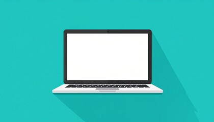 laptop on blue background. laptop on a single color background. The laptop screen is clear