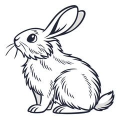 Adorable Sitting Rabbit in Black and White Cartoon Outline Style