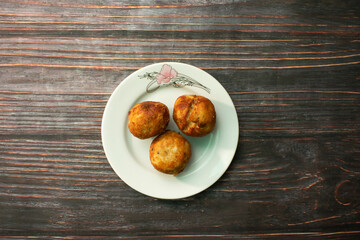 Chicken Ball served in plate isolated on wooden background top view of bangladeshi food
