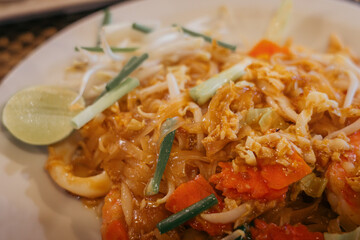Close-Up of Pad Thai – Traditional Thai Stir-Fried Noodles