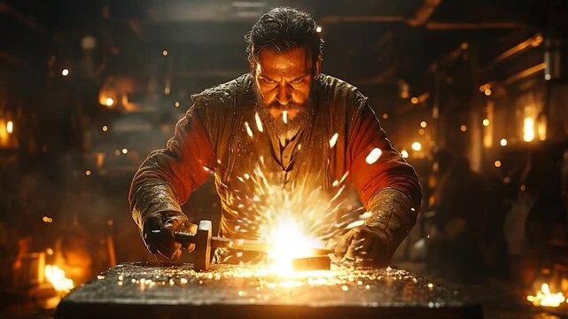 Blacksmith forging metal