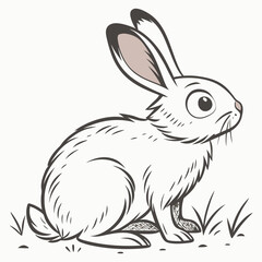 Cartoon White Rabbit Standing on Grassy Ground with Bold Outlines and Neutral Colors