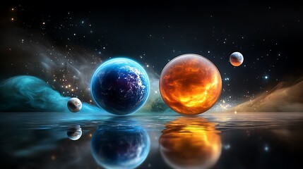 Naklejka premium this is an image of a group of planets floating in a body of water