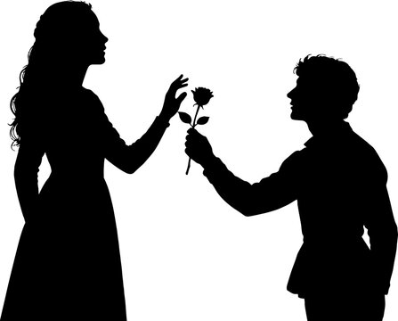 Romeo and Juliet romantic silhouette icon set 