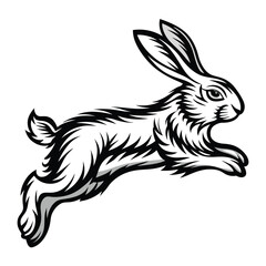 Striking Black and White of a Leaping Hare with Detailed Fur Texture