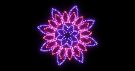 Neon abstract flower design animation background.Neon abstract design animation for greetings, nightclubs, and event celebrations. Easy to use in any video. Technology video material animation.