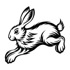 Black & White Silhouette of Rabbit Leaping with Sharp Edges, Animal