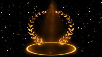 Laurel wreaths award with copy space.Luxury gold particle and light streak award BG.Gold award animation for Sale,Social Networks,Marketing, and scenes.Award wreath animation.Awards ceremony BG