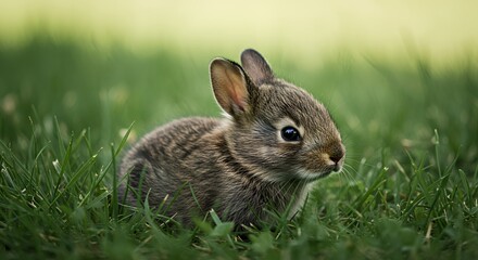 Fototapeta premium Adorable Baby Bunny in Lush Green Grass