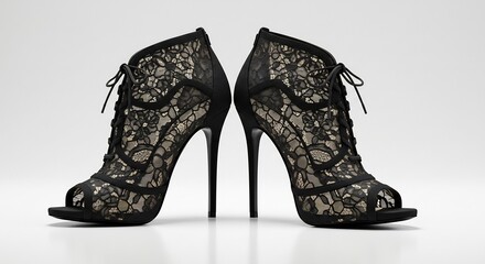 Elegant black lace booties shine brightly under soft studio lighting. AI Generated