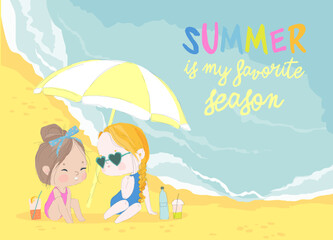 Two Girls sunbathe on Sea Beach Shores