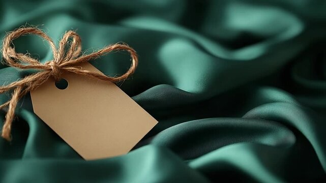 Blank tag on teal silk fabric