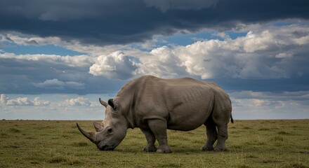 Fototapeta premium Majestic Rhino under Dramatic Sky