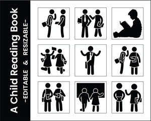 Collection Of Pictogram Illustrations Depicting Students And Teachers In School Activities And Interactions