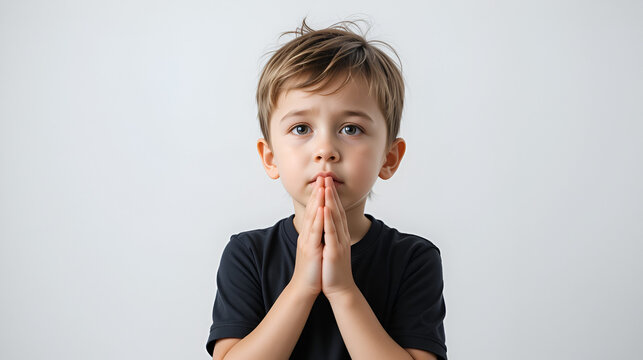 An apologetic child, white background