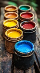 Colorful paint containers
